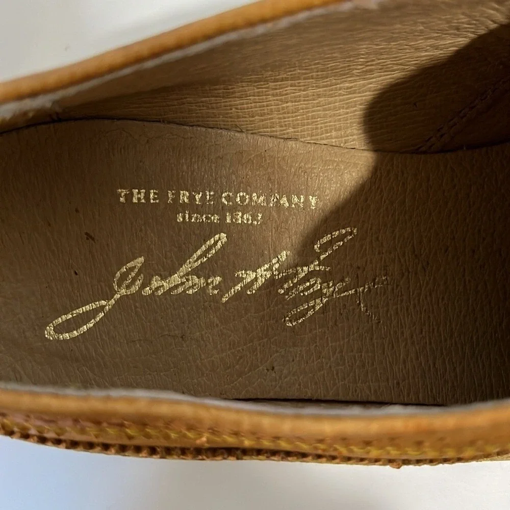 Frye Leather Oxford Wingtip Shoes Men's Sz 8 Tan Dress Classic Perforated Laces‎